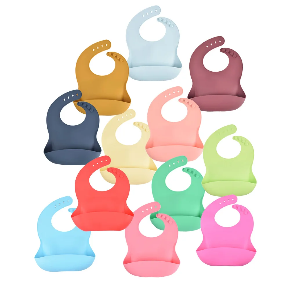 
Factory Directly Wholesale BPA Free Soft Waterproof Large Feeding Bandana Baberos Easy Clean Silicone Baby Kids Bib 