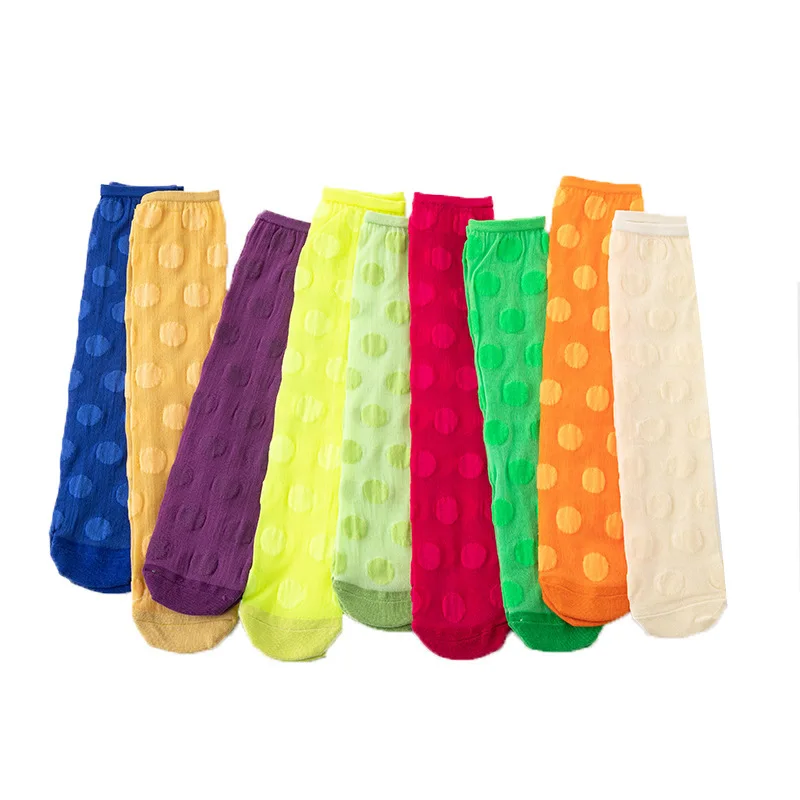 Wholesale Children Girls Fruits Color Ice Silk Sheer Knee High Socks Kids Thin Socks (1600257369141)