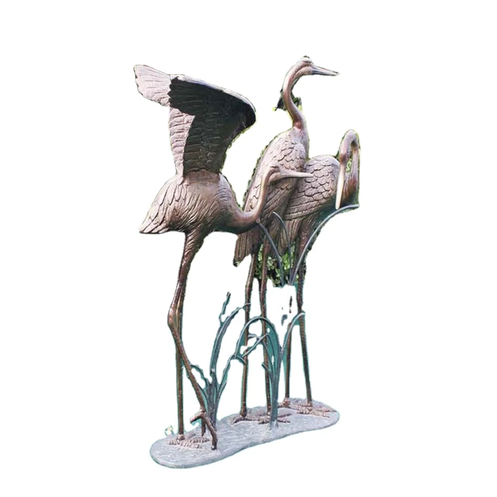 Outdoor large antique cranes aluminium sculptures for garden decoration