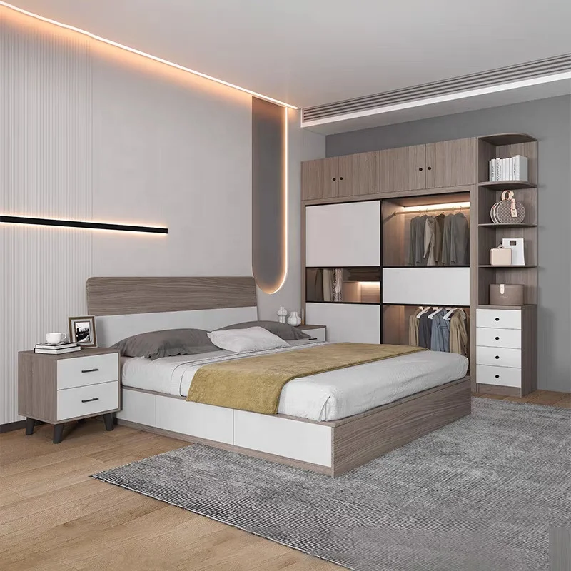 Factory Wholesale Furnishing Vacation Hotel Furniture Apartment1.8M Large King Size Bedroom Bedding Set Double Bed