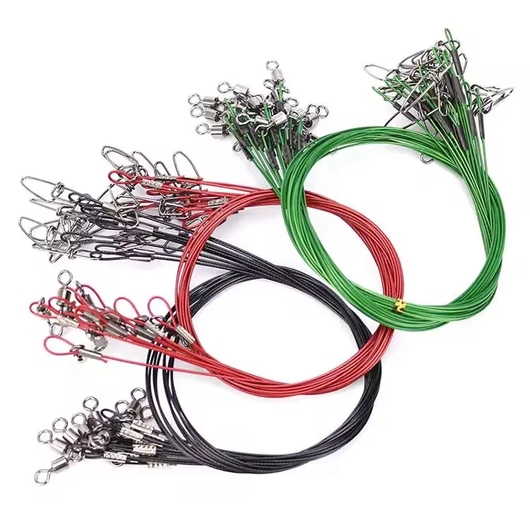 Fishing Lures Stainless Steel Trace Wire Leader Swivel Tackle Spinner Swivel Line 50cm 150LB Red Green Black#