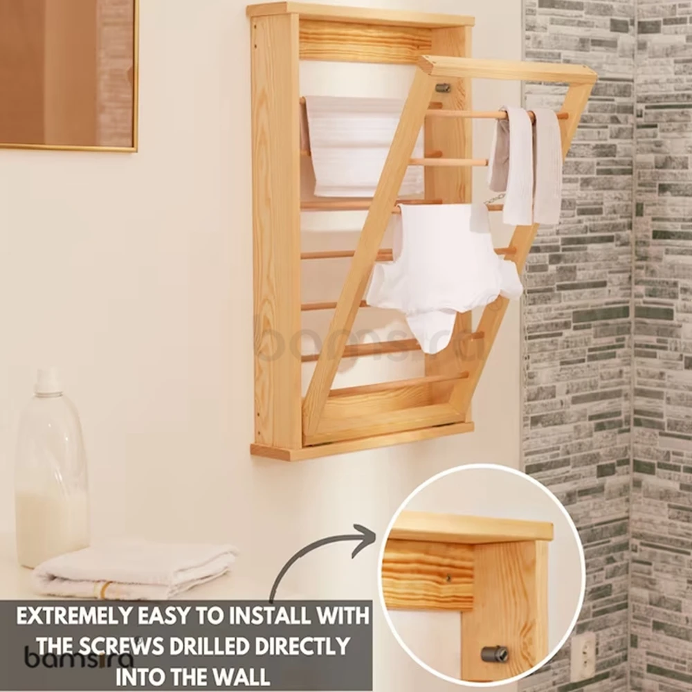 OEM/ODM Wholesales Wooden Portable Dryer Clothes Cabinet Wall Mounted Drying Rack