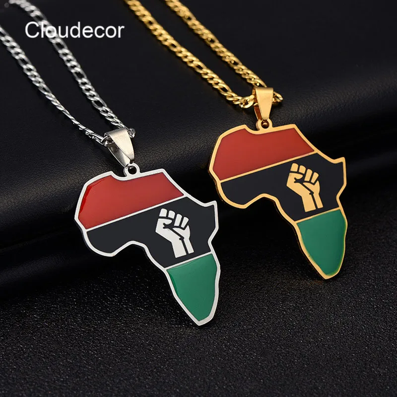 Ожерелье с флагом Ливии, картой Африки, ювелирные изделия, золотая цепочка Фигаро, карта, индивидуальное ожерелье из нержавеющей стали, эмалированные ювелирные изделия