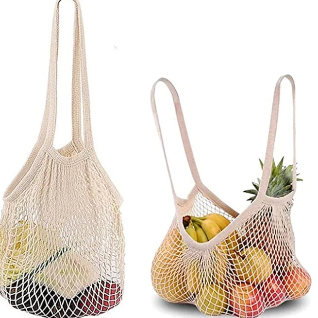 Customized Cotton Lifestyle Mesh Grocery Vegetable Fruit Tote Shoulder Supermarket Net Bag for Shopping