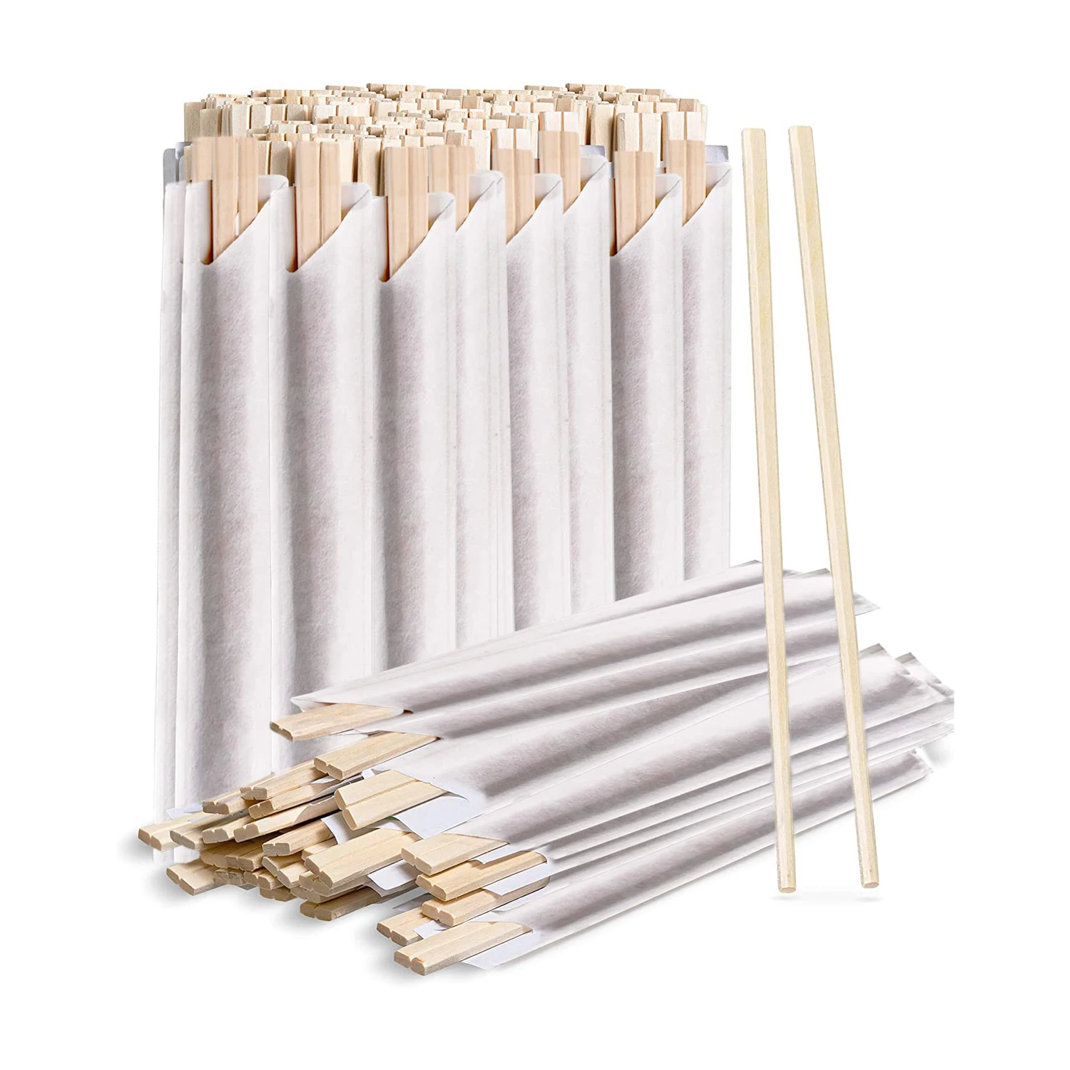Disposable Bamboo Wooden Cooking Chopsticks Individually Wrapped Connected Chopsticks with Paper Sleeve