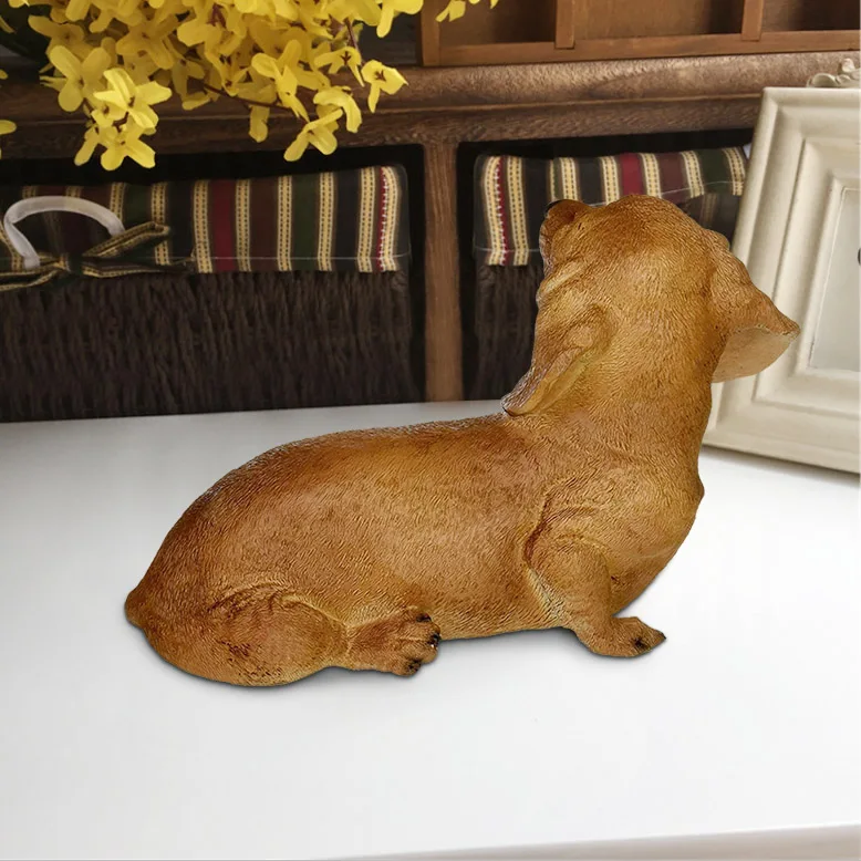 Resin Brown Dachshund Puppy Statue Garden Dog Decor