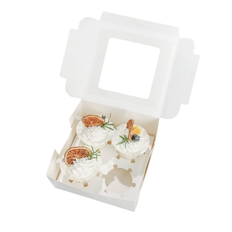 wholesale mini transparent clear lid window single 2 6 12 hole paper cupcake box and packaging with insert