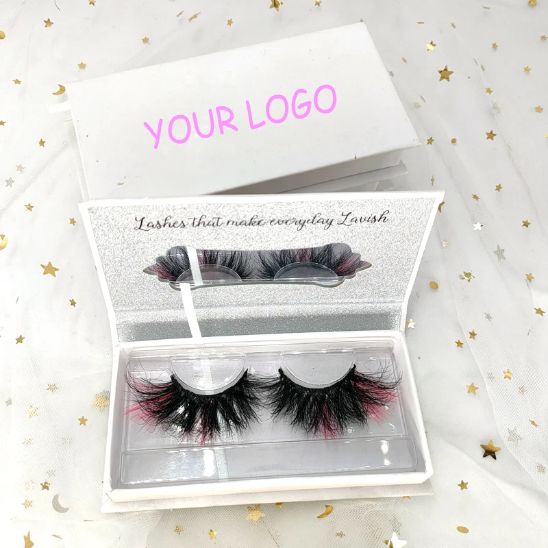 Wholesale fluffy 5d human mink lashes high quality handmade color mink lashes with boxes custom packaging