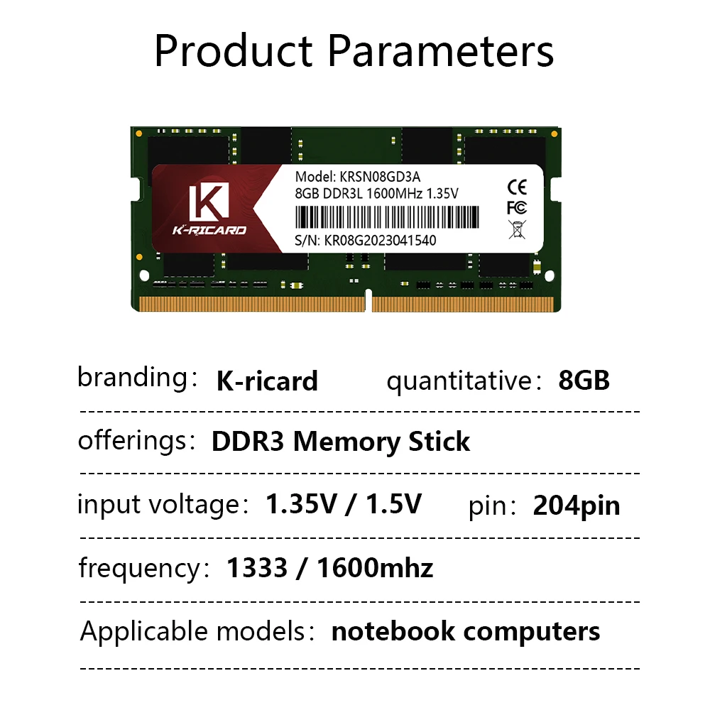 Оперативная память K-Ricard с индивидуальным логотипом лидер продаж ОЗУ ddr3 4 ГБ 8 2 для ноутбука Мемориал 1600 МГц 1333 1866