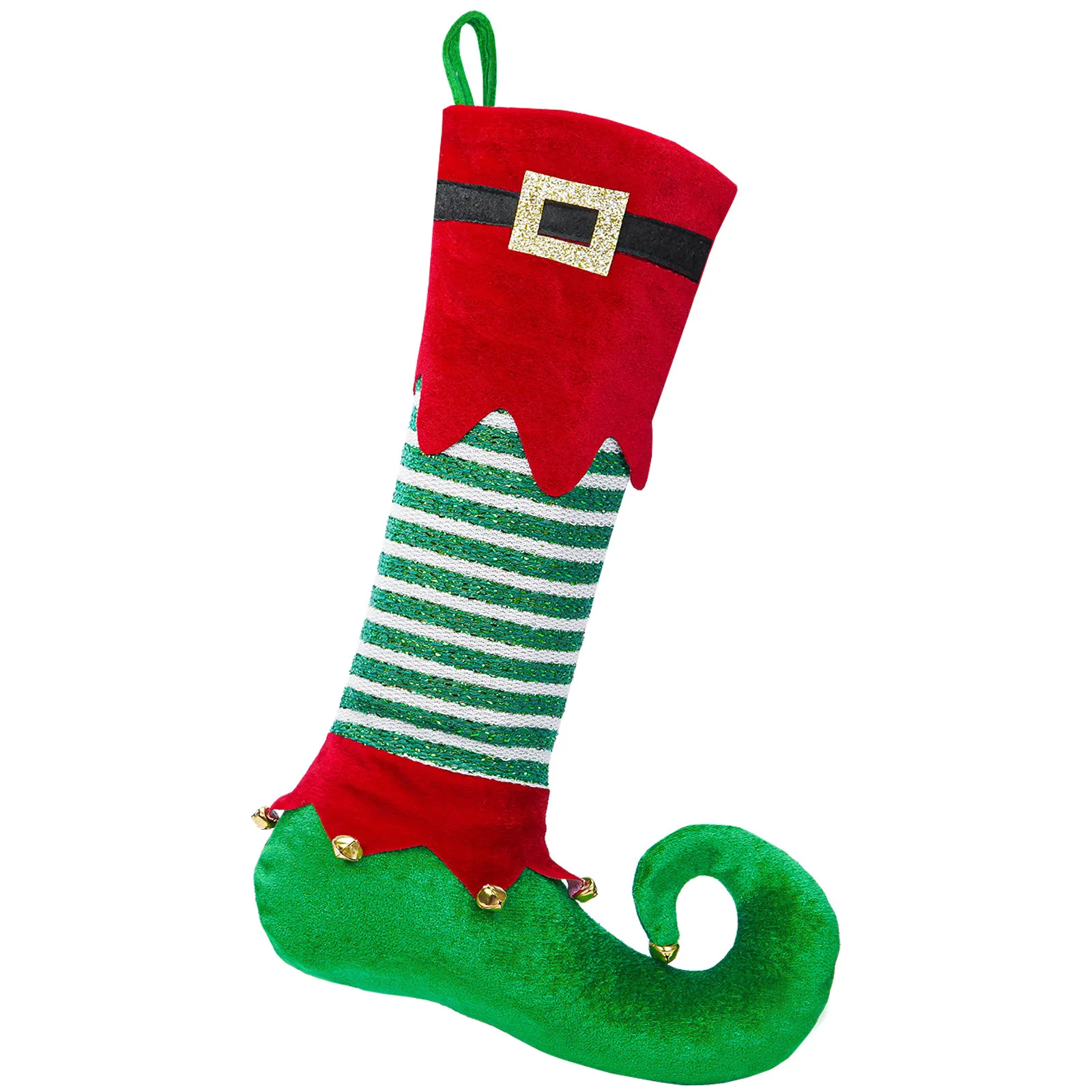 2024 Lovely Green Fleece Christmas Elf Stocking Christmas Tree Gift Fireplace Xmas Socks Hanging Ornaments Decoration