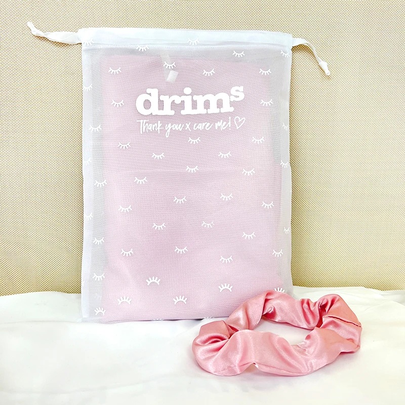 Custom allover printing logo polyester mesh drawstring laundry wash bag