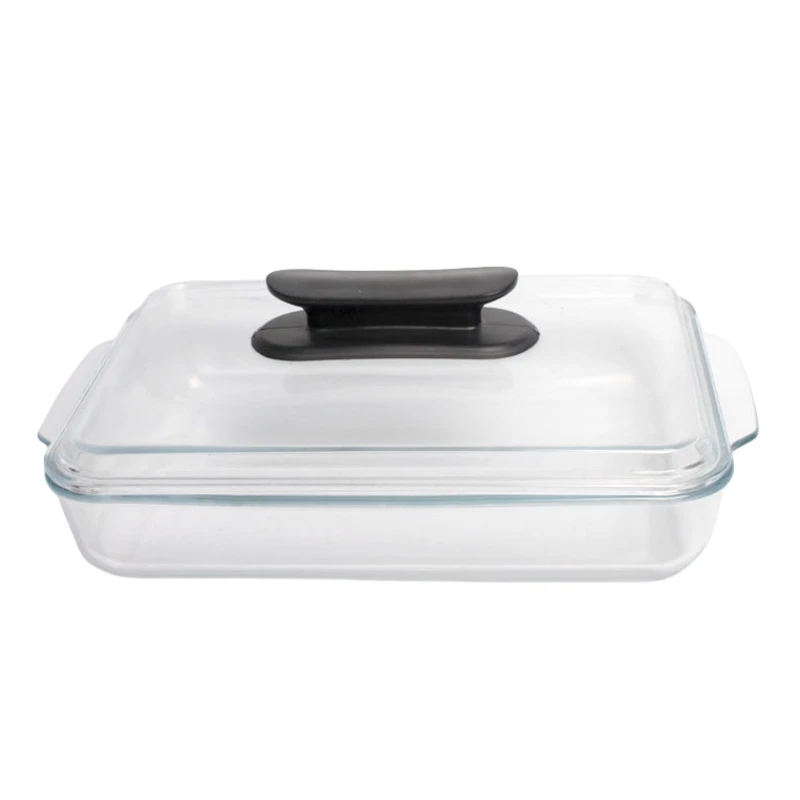Wholesaler 3.0L Rectangle Tempered Glass Baking Dish Easy Grip Handle Oval Glass Bakeware Glass Casserole Dish with Lid