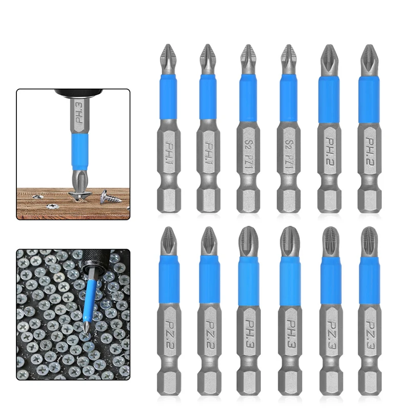 12 Piece Set of Non-slip Batch Head Screwdriver Bit S2 steel electric Batch cross head ph1 ph2 ph3 PZ1 PZ2PZ3