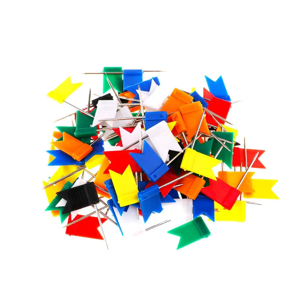 Wholesale cheap school colorful plastic flag shaped head custom paper metal decorative push map pins