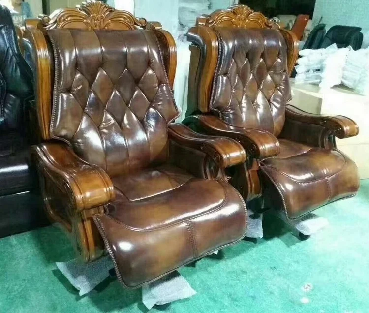  Роскошные Антикварные деревянные стулья кожаный король Стул
