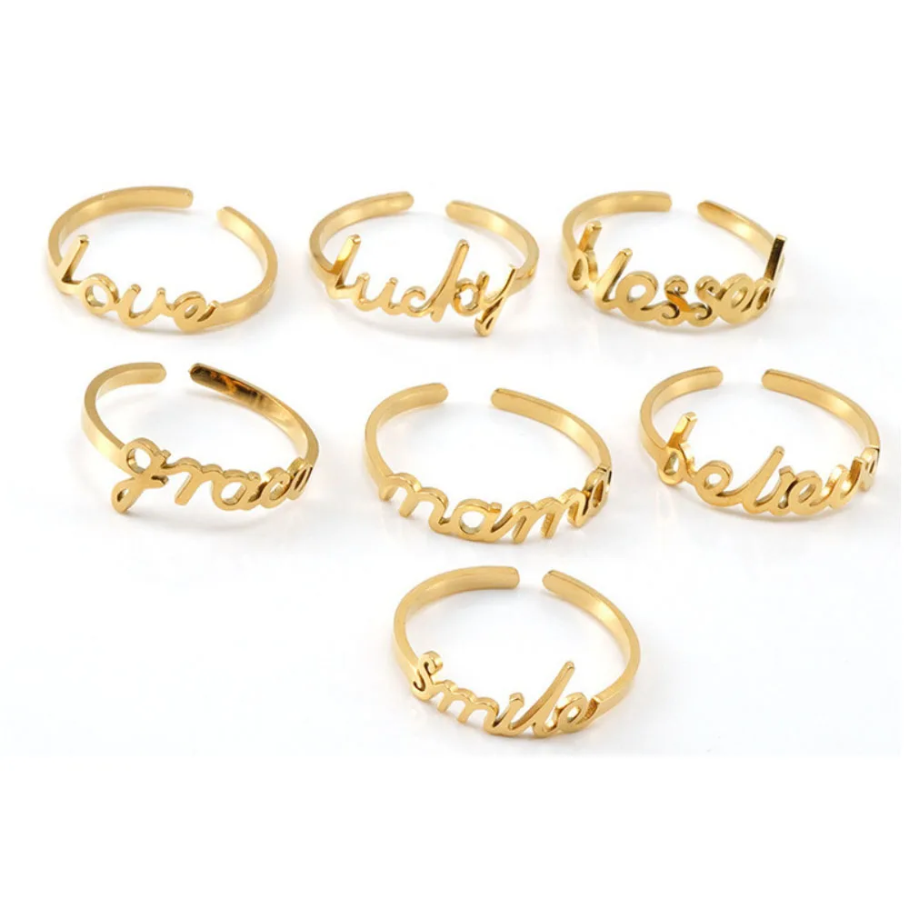 china golden supplier wholesale ladies bulk fashion stainless steel lucky love grace rings gold plated rings jewelry for women