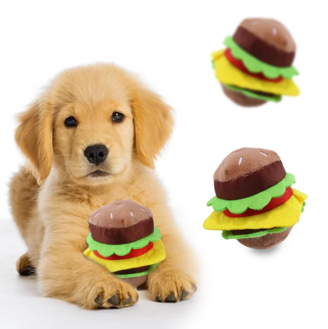 New Design Teeth Cleaning Dog Squeaky Toy Pet Hamburger Toys Plush Funny Toy for Puppy