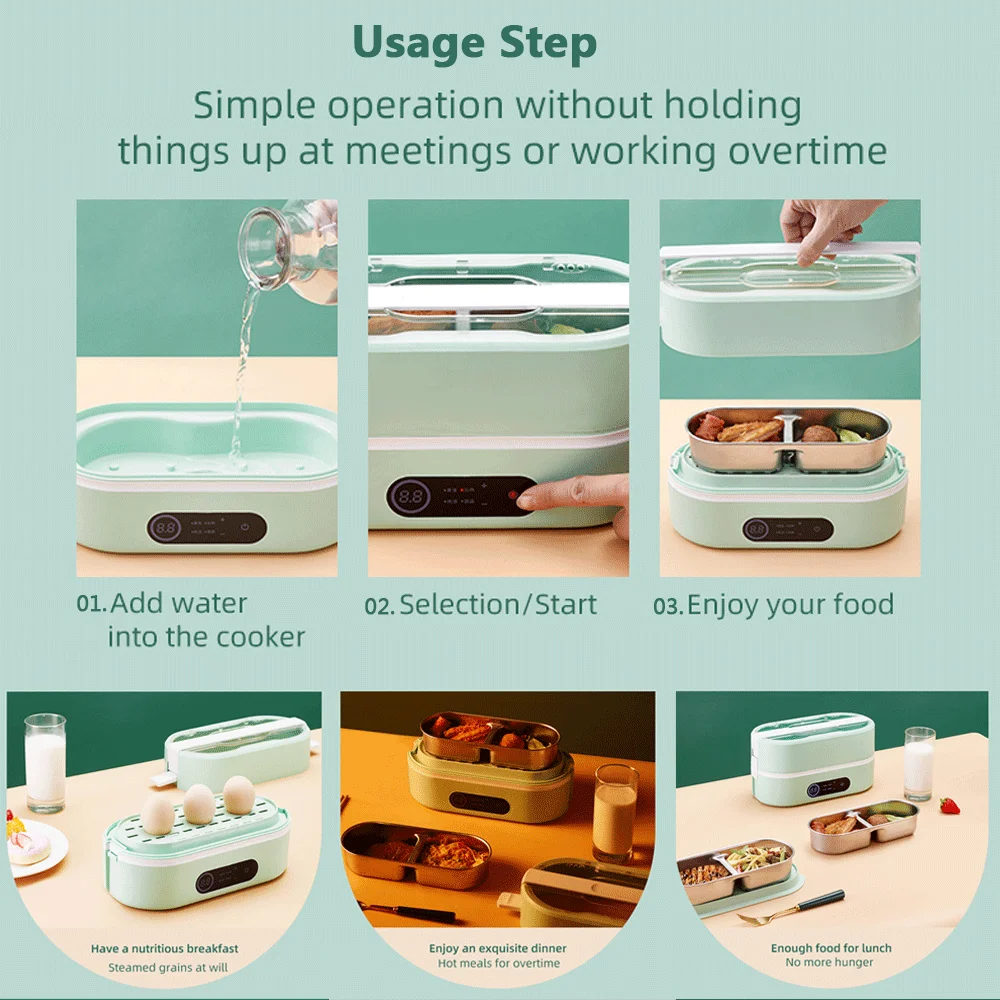 double round 304SS inner bowl Mini lunch heating box Electric rice heater