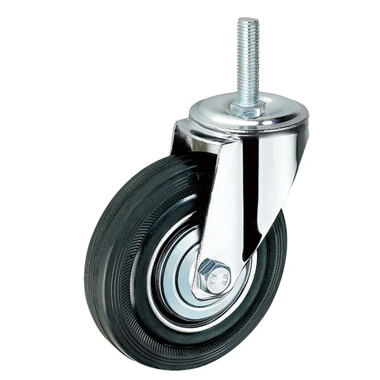 3 inch to 10 inch black rubber wheel caster threaded stem mount Caster Wheel