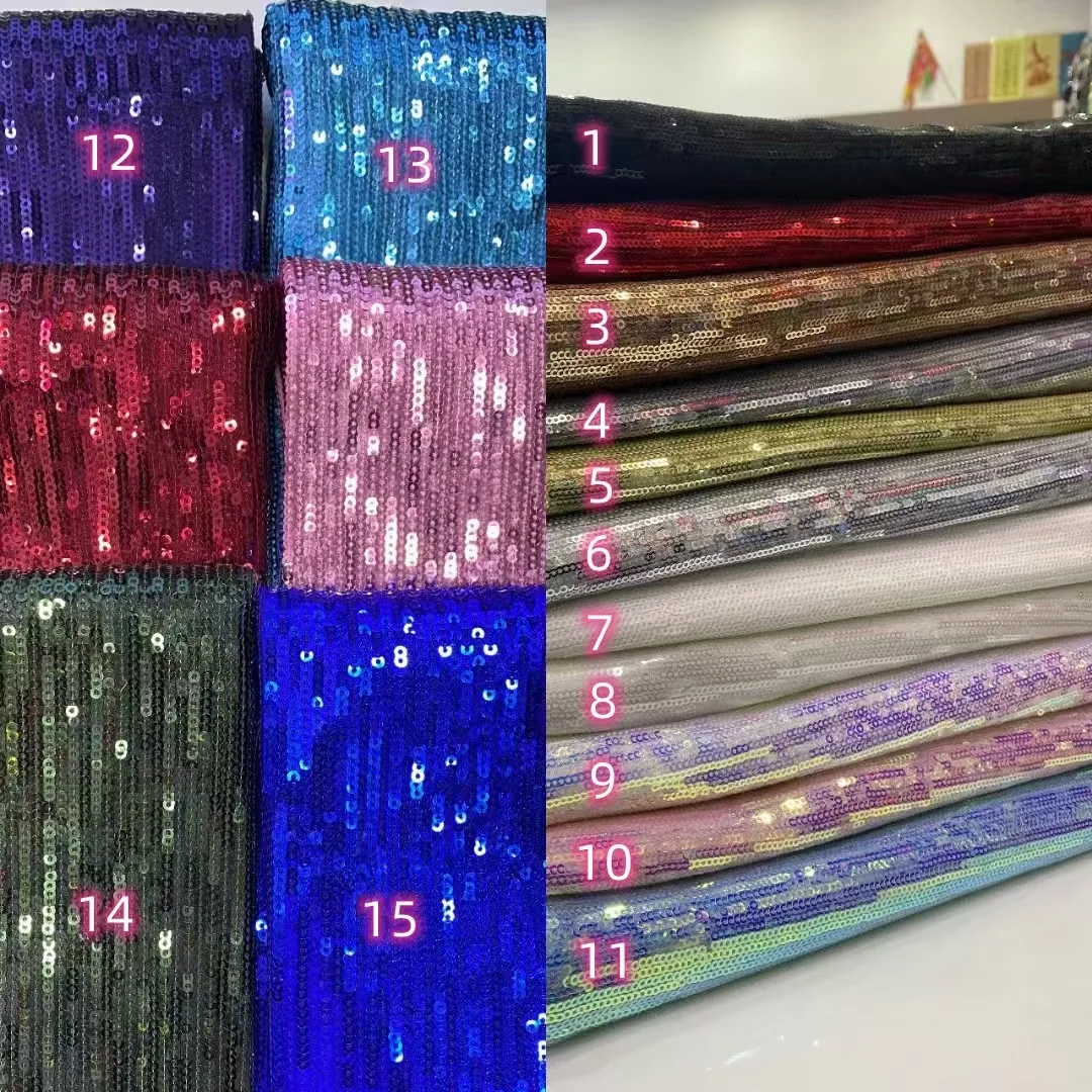 2025 Wholesale sequin fabric multicolor fancy reversible lace sequin mesh fabric for wedding dress
