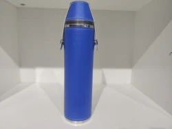 Wholesale cylinder  8oz metal stainless steel hip flask set with Leather Cover with steel cup