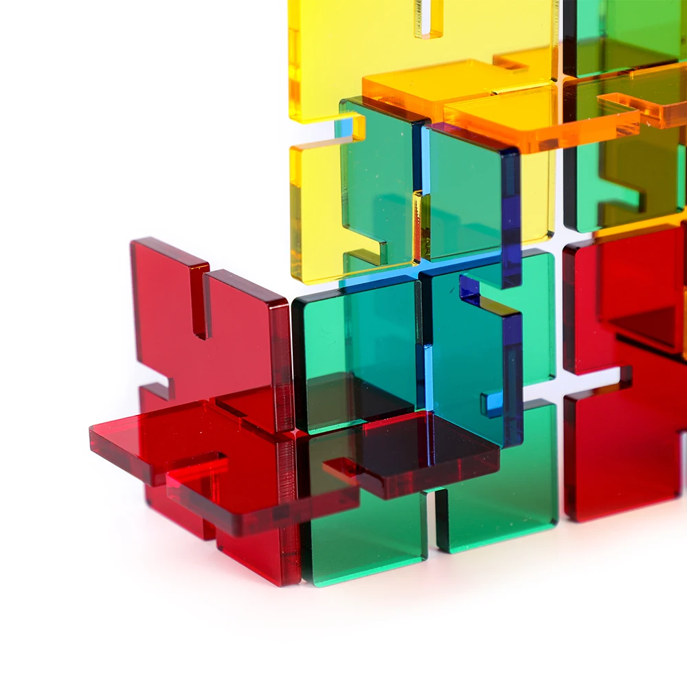 Custom Kids Learning 24pcs Colorful Clear Acrylic Square Snowflake Building Cubes Blocks Stacking Block Sets