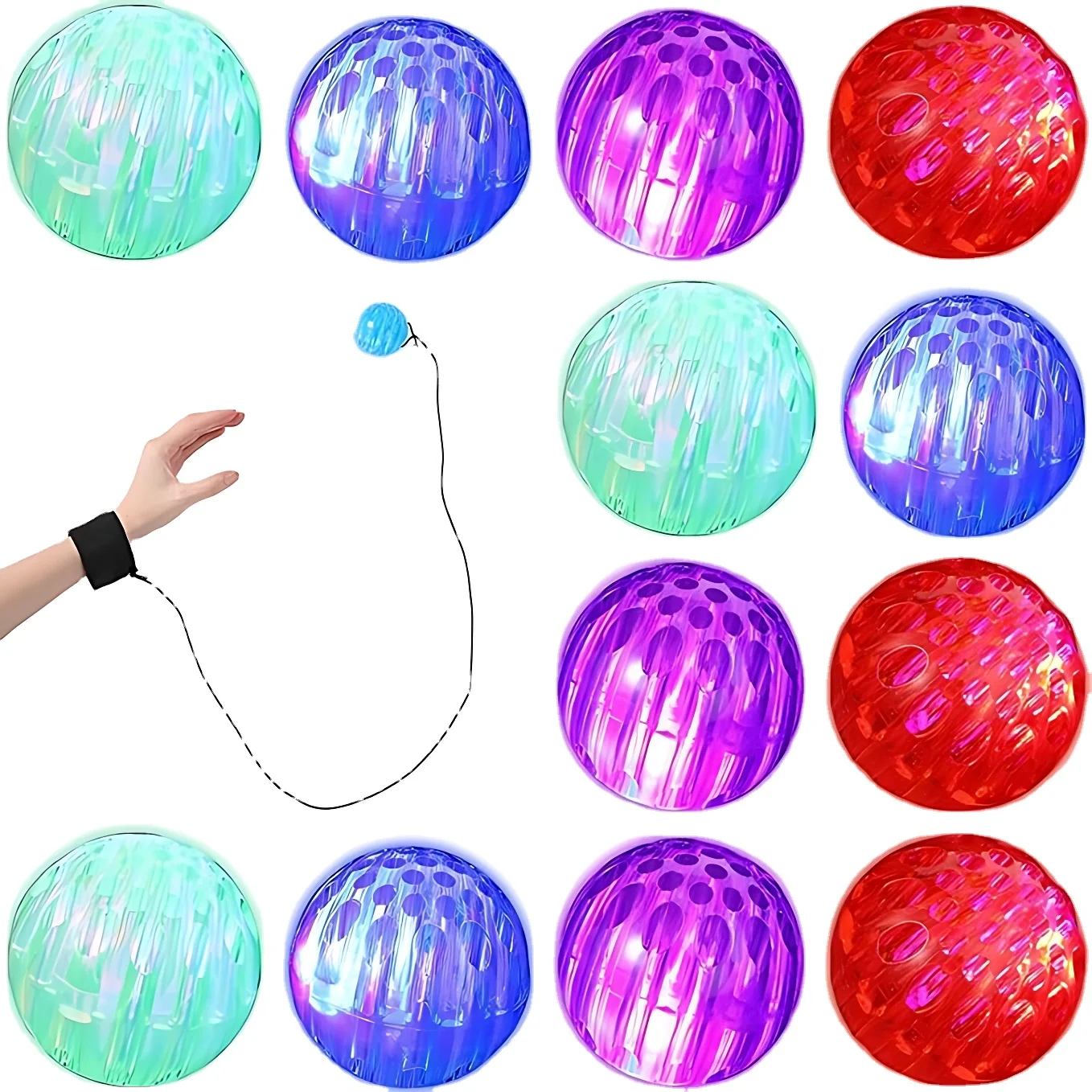 Newest Light Up Wrist Balls Summer Beach Elastic String Flashing Wristband Toys LED Party Wrist Balls for Kids Adults Gifts