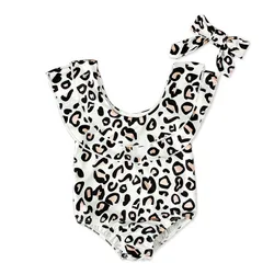 European Kid Baby Girls Leopard Bikini Swimwear With Headband Three-piece Swimsuit Bathing Bodysuit Cute Beach Clothing