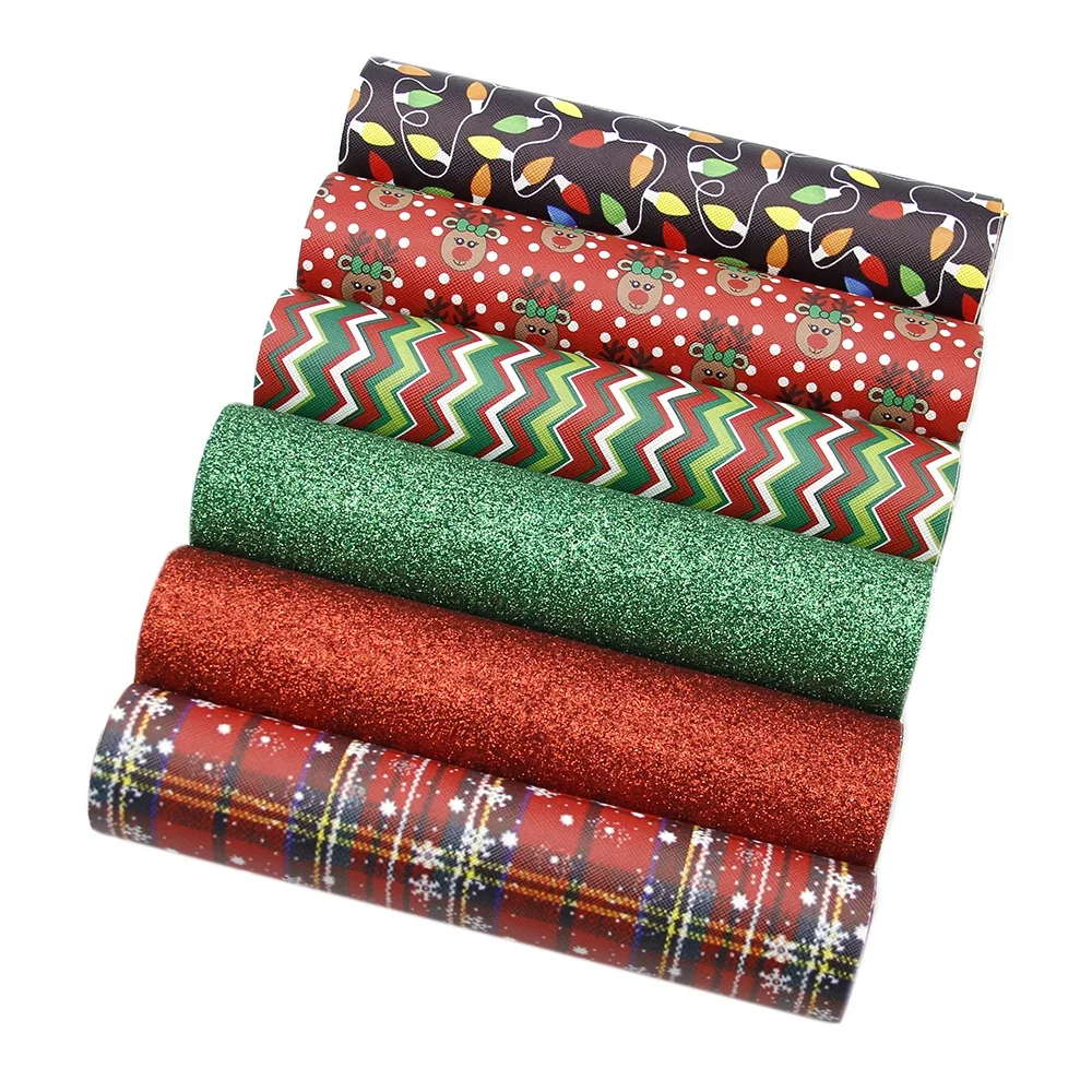6pcs/set Christmas Printed Faux Leather Bundles Assorted DIY Bows Earrings 91571