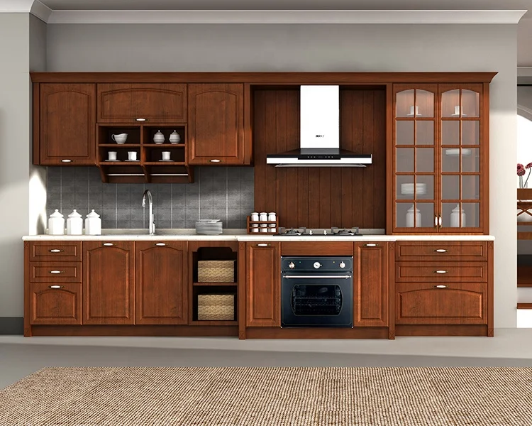Aluminum wood grain kitchen cabinet  new designed with aluminium frame glass door Kitchen Cabinet