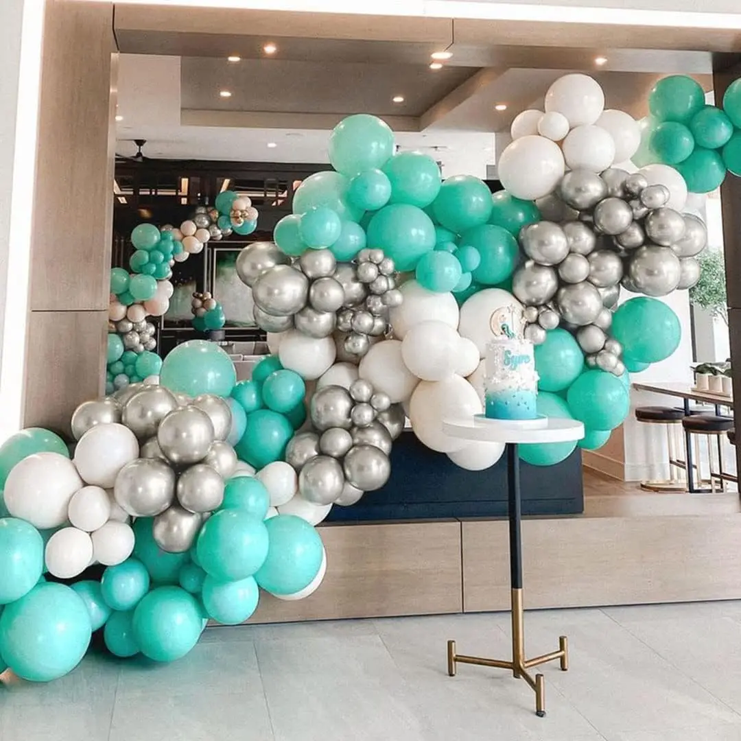Balloons arch garland tiffany blue Metallic silver Balloons round metal stand balloon arch kit party decoration