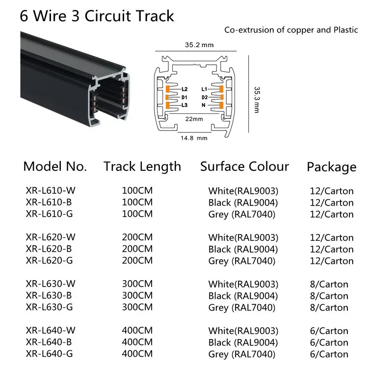 DALI rail Spotlight Lighting track  6 Wires 3 Circuits  in Black 1M Modern Led Light Box Rail Extruded Aluminum 16A TRACK Lights