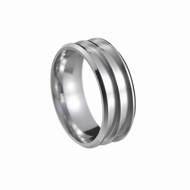 Wholesale 8mm high polish double channel two grooves Stainless Steel mens ring blanks
