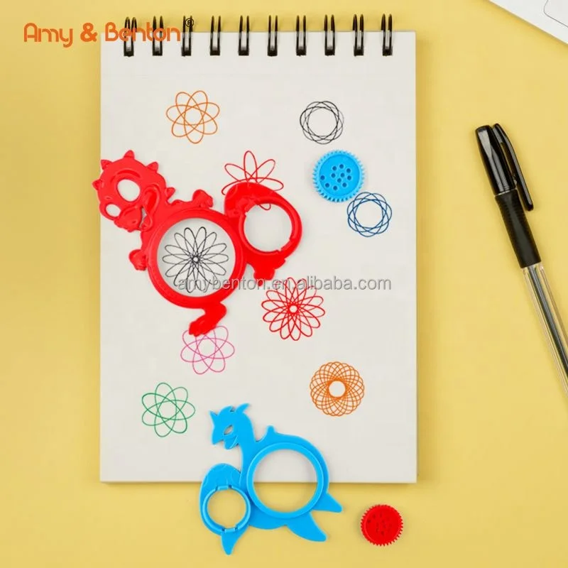 New Spiral Art Drawing Kit Dinosaur Spiral Shape Spirograph Plastic Stencil Assortment Ruler Drawing Template for kids