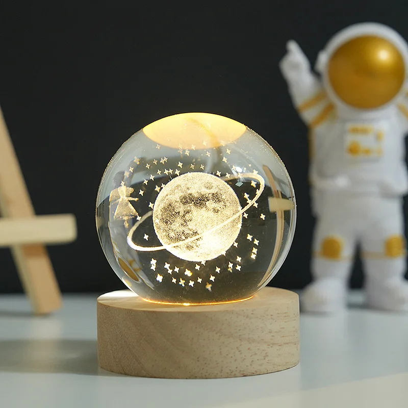 3d Jupiter солнечная система планета Луна Кристалл Светодиодная лампа многоцветная освещенная спальня стол хрустальный шар свет