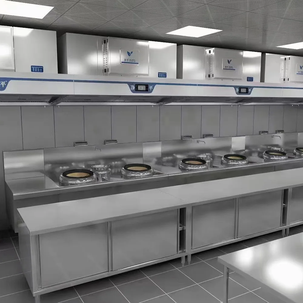 JingPing Custom made All-in-One restaurant kitchen hood with no more ducts required