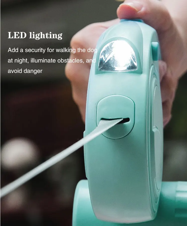 Automatic Retractable Nylon Pet Traction Rope 5m Western Style with Rivet Decoration for Dog Training Walking Running LED Lights