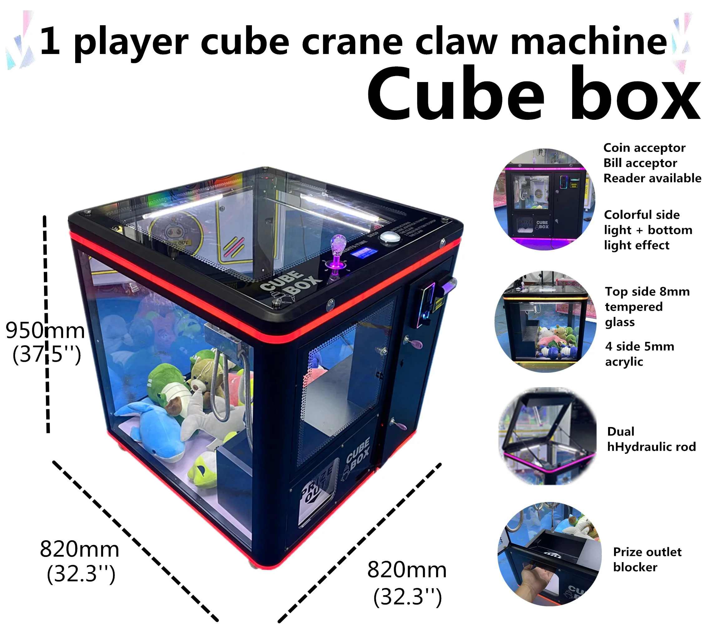 Shopping center square winner toys prize vending mini rubik cube coin operated claw crane machine