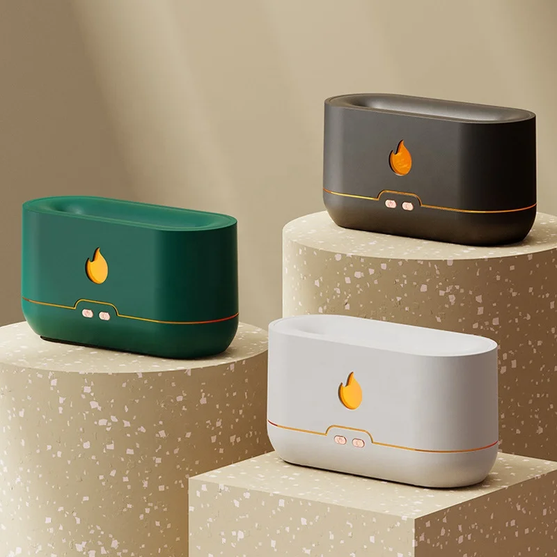 Portable hotel three colors yellow blue purple led light 240ml aromatherapy scent fire flame air diffuser