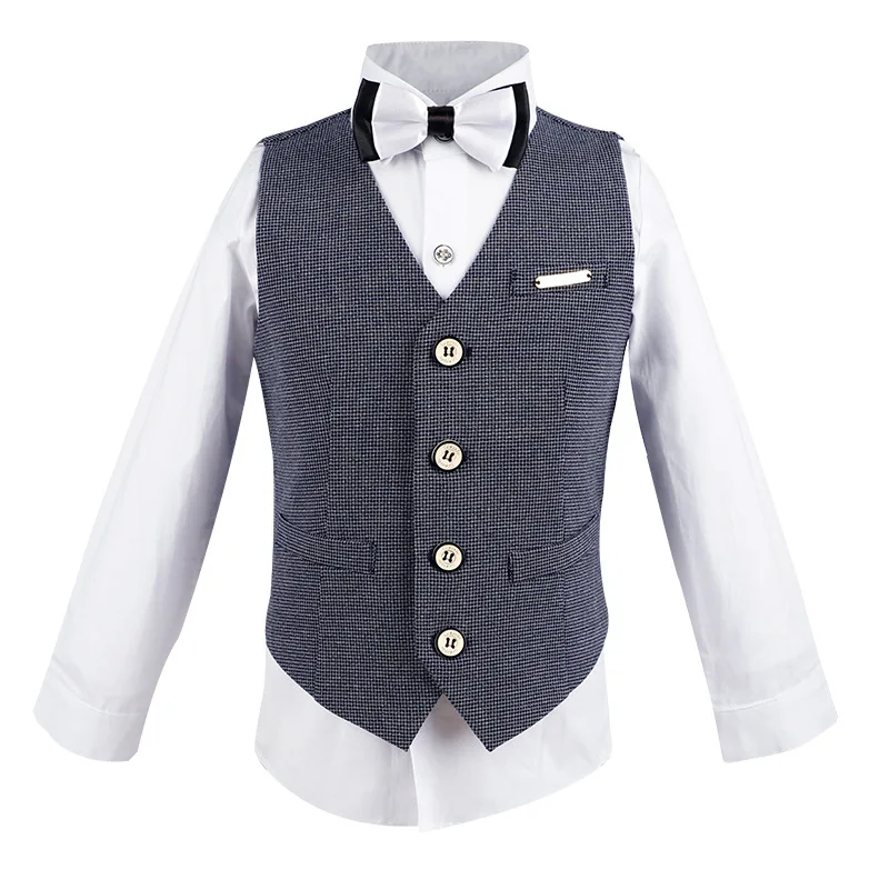 2022 Gray Formal Baby Boy Suits Elegant Children School Uniform Gentleman New Year Kids Clothes Dresses Boy Wedding Outfits