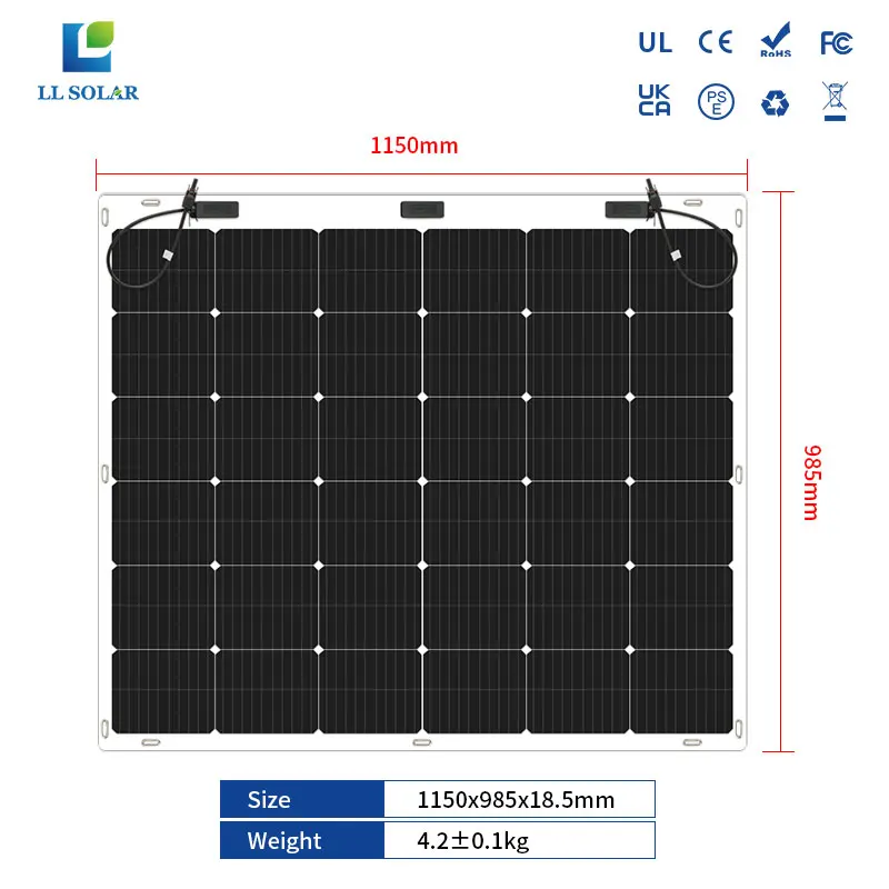 ETFE Solar Panels 100W 200W 250W Flexible Solar Panel Kit Narrowboats For Boats Roof With Cables