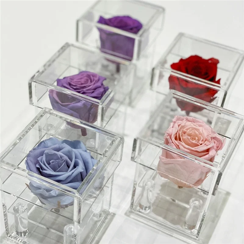 custom clear acrylic perspex flower rose box for single rose