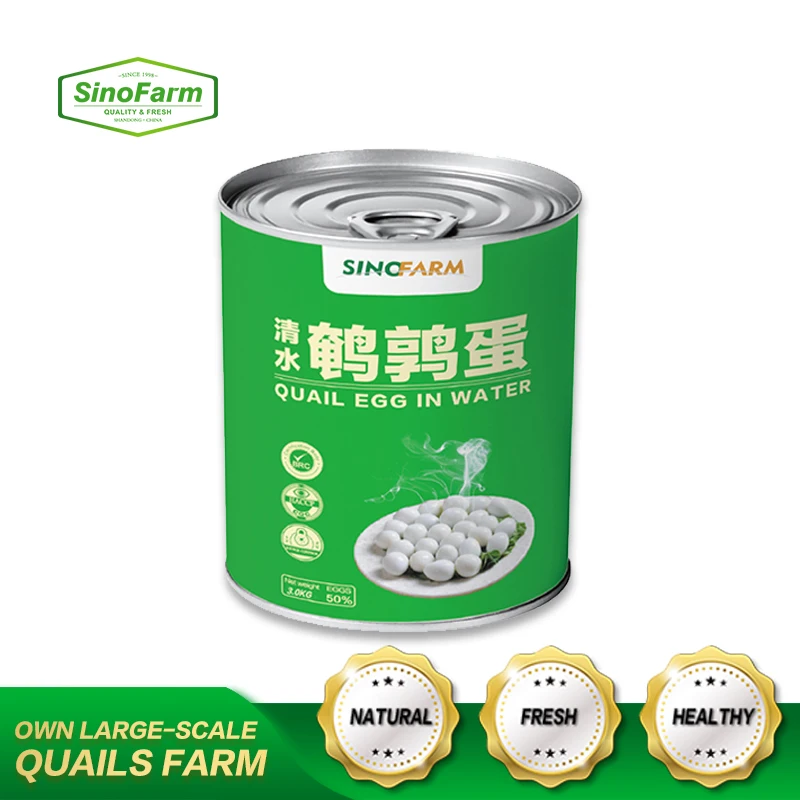 Shandong Sino Farm factory supply Weight of 425g 850g 3kg salted canned boiled quail eggs in brine water export for sale