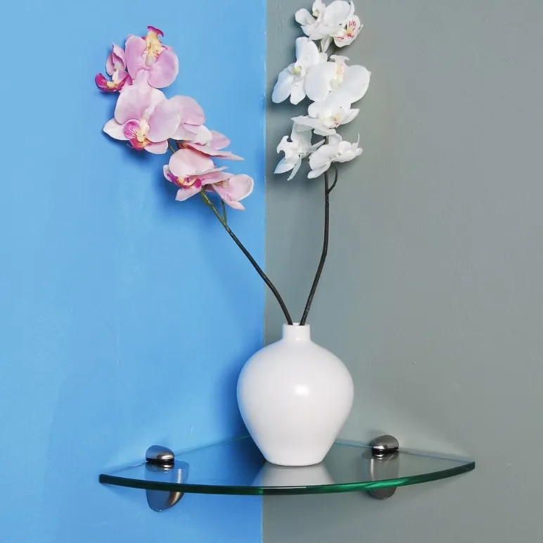 
modern corner shelf with tempered glass wall mounted metal fixed shelf 