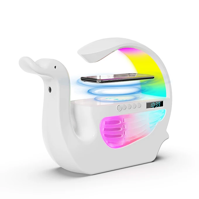 Multifunction APP Control Atmosphere Light RGB Lamp Alarm Clock 15w Fast Charging Wireless Charger Speaker With Humidifier