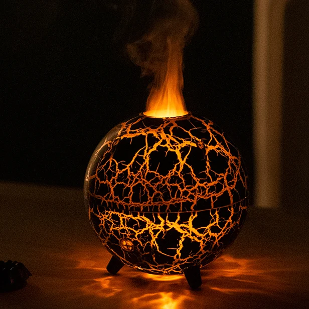 Led Light Mini Portable 3D Flame Aromatherapy Ultrasonic Air Humidifier Purifier Ultrasonic Volcanic Crack Planet Aroma Diffuser