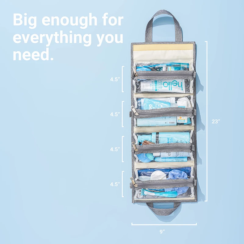 Hanging Roll Up Makeup Bag Toiletry Kit Travel Organizer 4 Removable Storage Bags Organize Cosmetics First Aid Personal Care