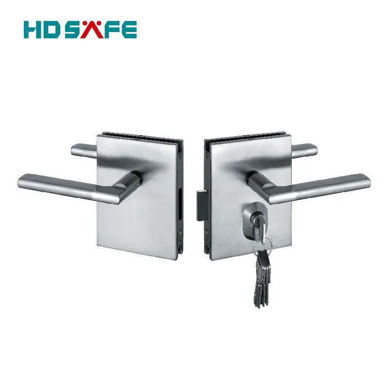 Stainless steel security pivot glass door lock with pull handles 8-12mm tempered glass door lock office casement swing door lock