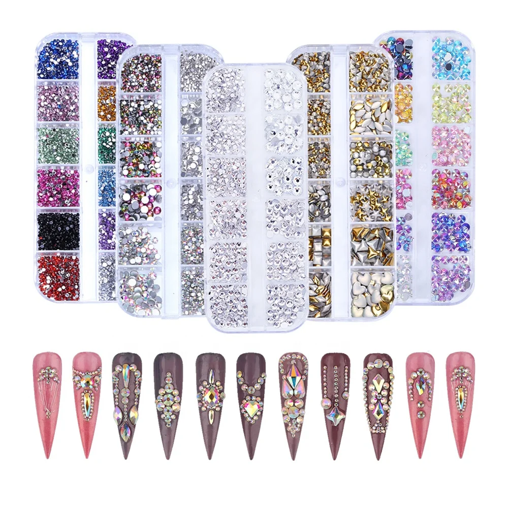Wholesale Bulk 3D Flatback Iridescent Clear Gem Diamond Nail Art Accessories Glass AB Color Crystals Nail Rhinestones Kits