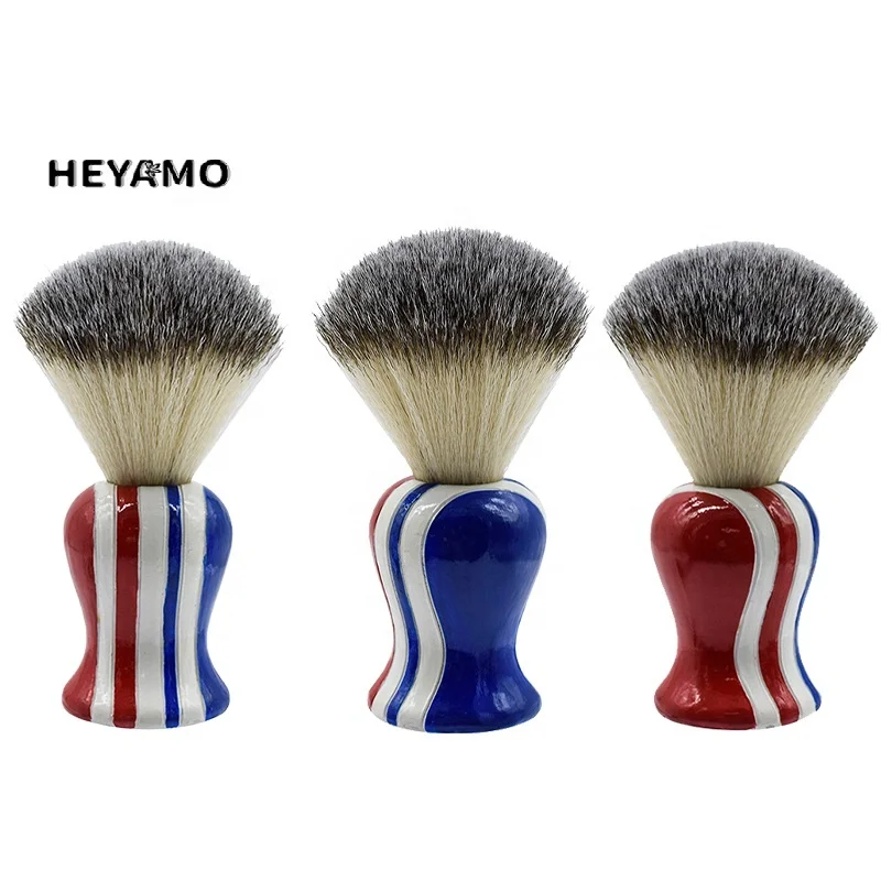 HEYAMO New Design Custom Logo Mix Colors Handle Nylon Silk Brush Solid Wood Handle Men Facial Makeup Tools Beard Brush